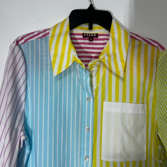 Staud NWT Martha Multicolor Mixed Stripe Stretch Cotton Button-up Shirt Size M - Picture 4 of 12
